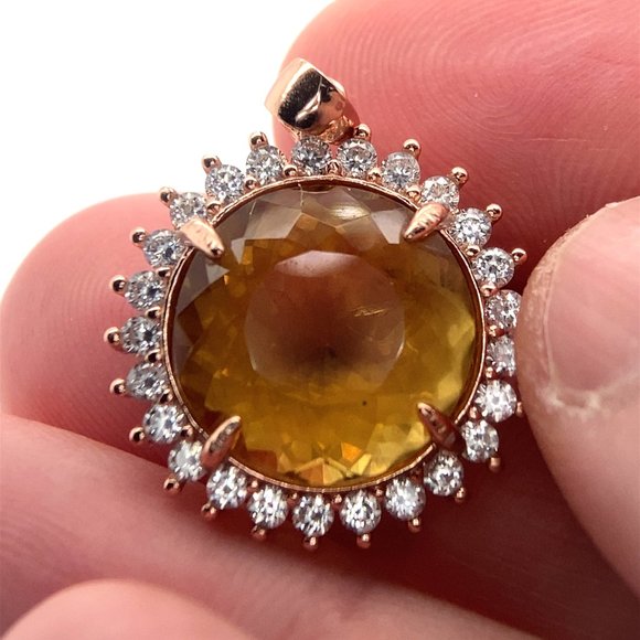 Citrine 9.60ct Rose Gold Finish Solid 925 Sterling Silver Pendant